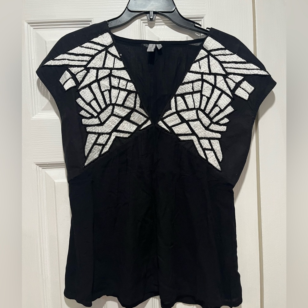 Anthropologie bl^nk london beaded top short sleeve